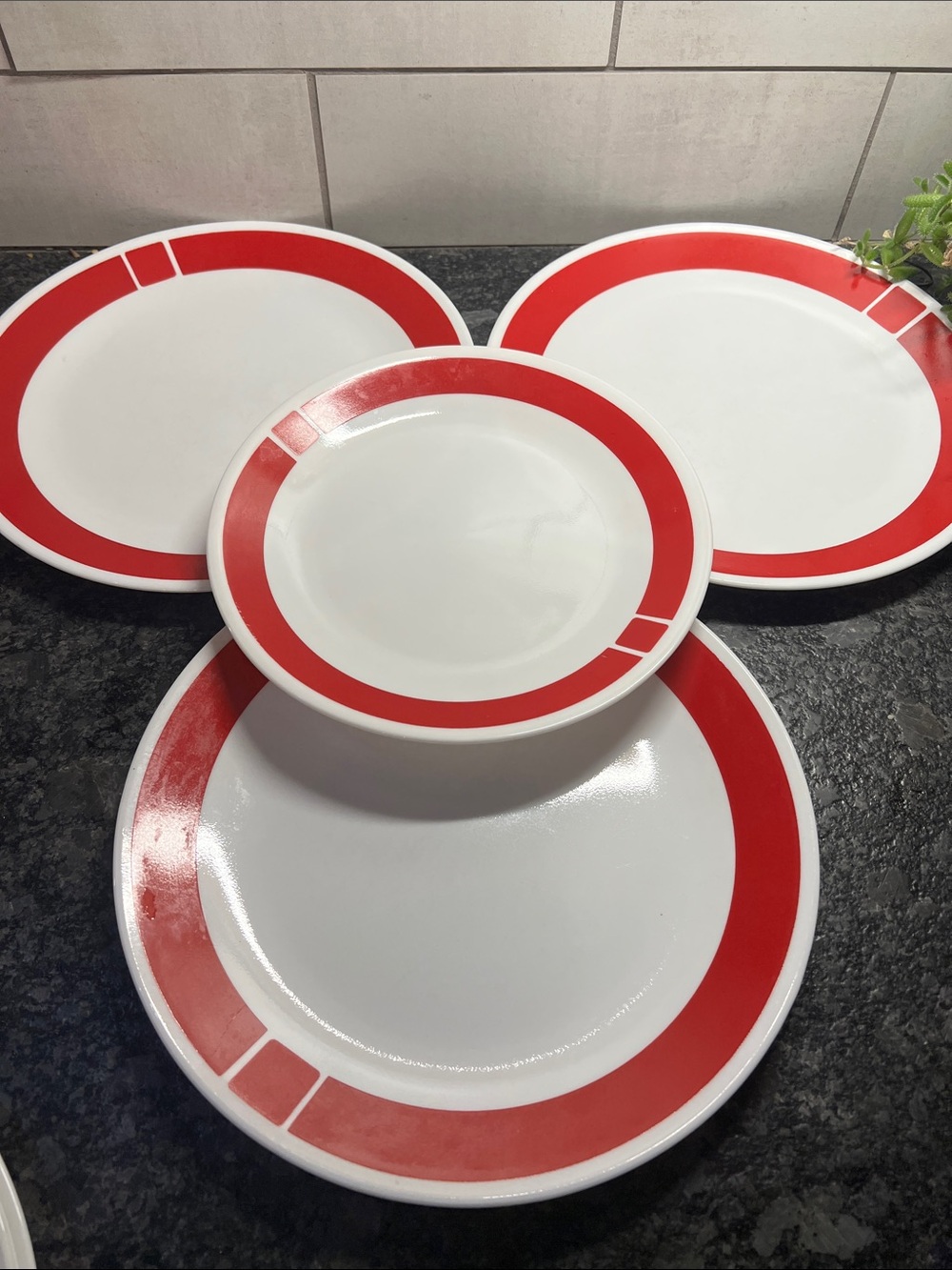Red Band White Dinner Plates and Salad Bowl Set - Home Dining